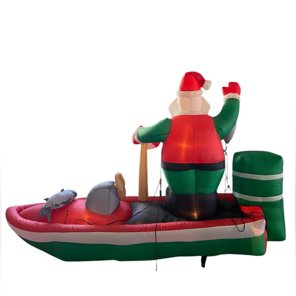 8FT Christmas Inflatable Santa Clause Fishing on a Boat - Picture 9 of 14